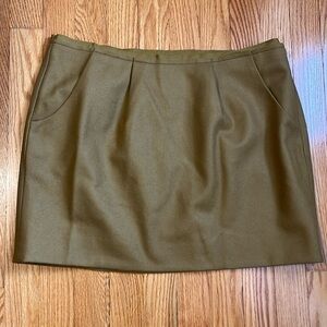 Gorgeous NWT J Crew Green Tan Fully Lined Wool Side Zip Mini Skirt w Pockets 12